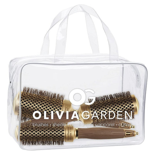 Olivia Garden NanoThermic Ceramic + Ion Round Thermal Hair Brush - Not Electrical - Professional Blowout Brush for Normal to Thick Hair, NT-DL03 3 Piece