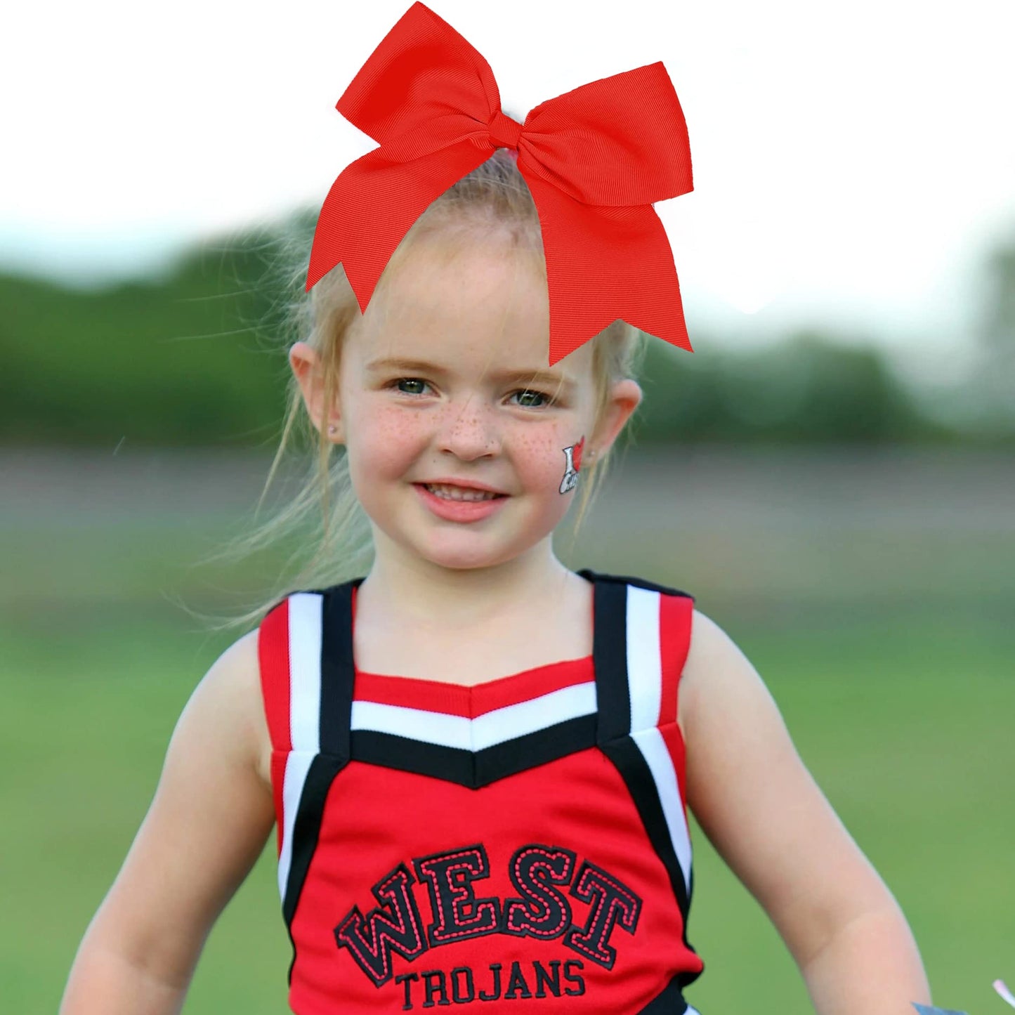 40 Pieces 8" Large Cheer Bows Ponytail Holder Elastic Hair Ties Grosgrain Ribbon Hair Accessories for Cheerleading Girls School College Sports (Red)