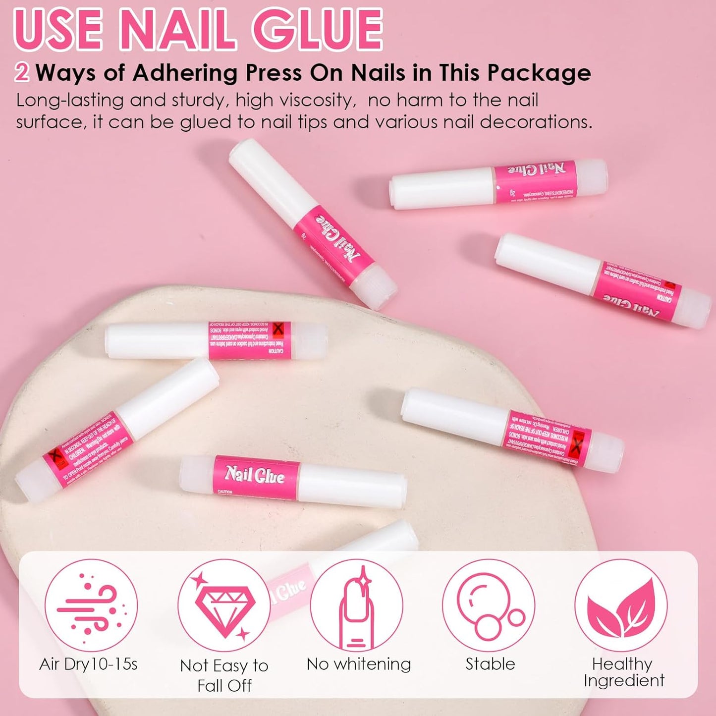 Press On Nail Tool Kit - 100PCS Nail Prep Set with Glue, Adhesive Tabs & Mini File | Perfect for Nail Art Starters