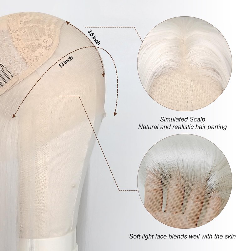Jozlynn White Platinum Blonde Lace Front Wigs for Women Pre-plucked Natural Hairline Long Straight Heat Resistant Synthetic Glueless Wig For Party Daily Wear