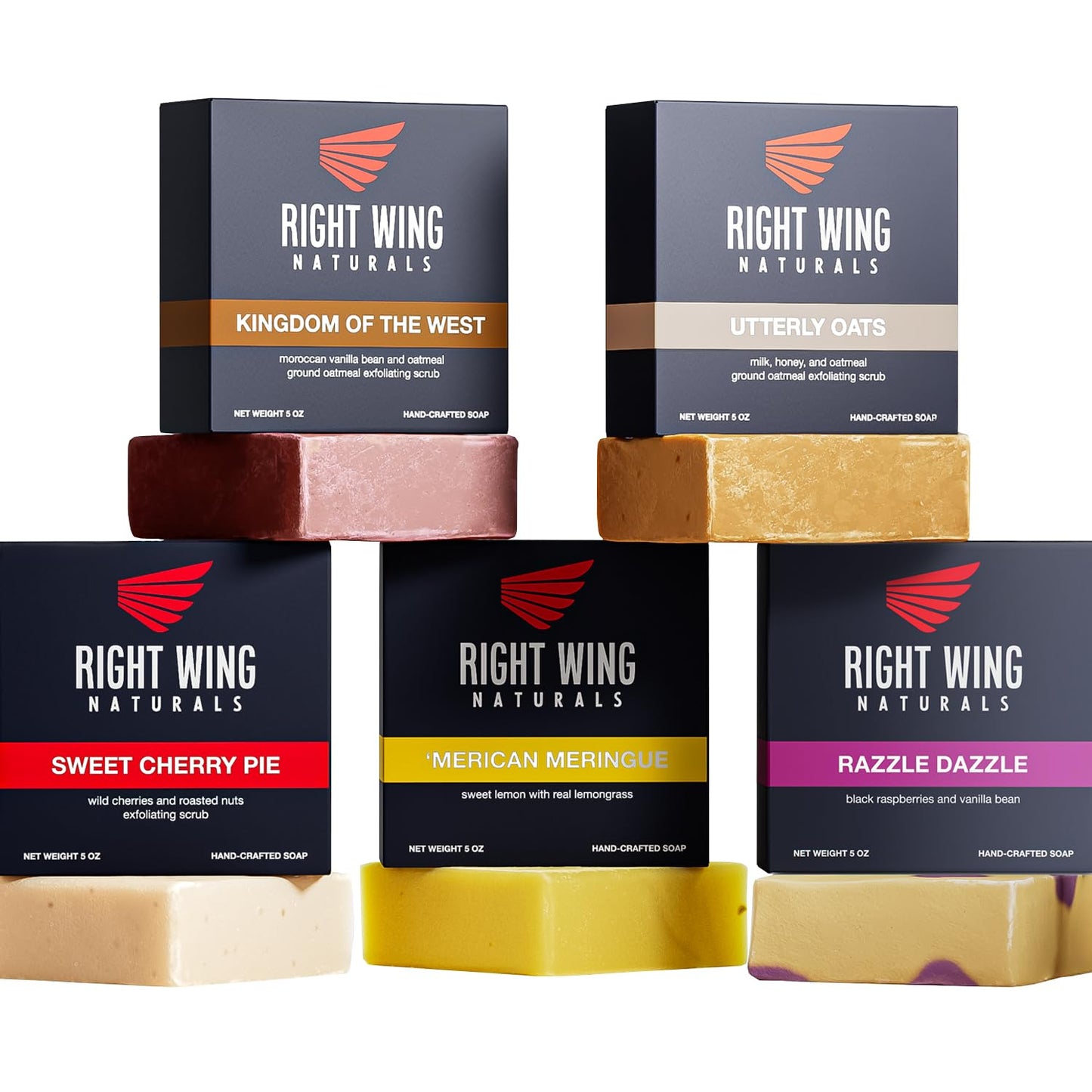 Right Wing Naturals Bar Soap Gift Set for Men and Women | Handcrafted Cold-Pressed | Handmade Organic Soap | Most Popular Scents | Natural Scented Bar Soaps| Pack of 5 Bars