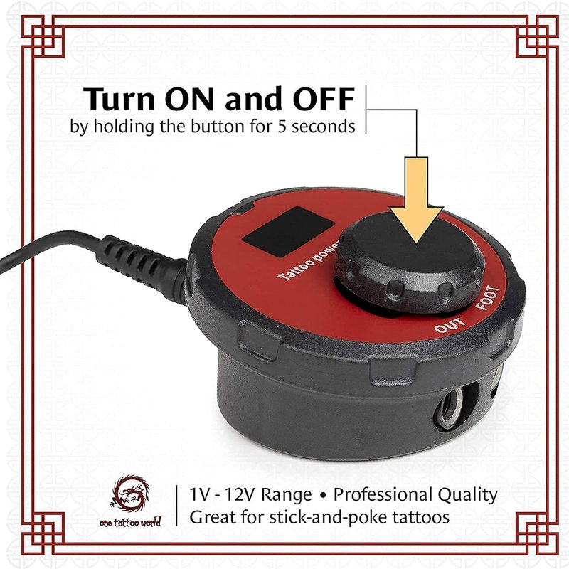 One Tattoo World - Rotary Tattoo Machine Kit, Gloves, Ink Caps, Paper, 20 x 5ml Inks, 20 Disposable Tattoo Cartridge Needles, and Power Supply, OTW-KPB01D