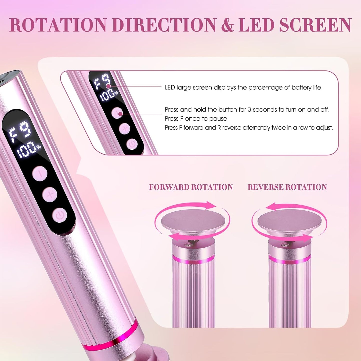 Electric Foot Callus Remover - 2 in 1 Rechargeable Pedicure Tool with 9 Speeds & Digital Display | Pink