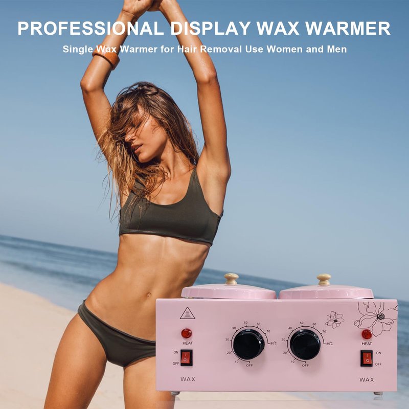 Double Pots Wax Warmer Professional Melted Wax Beads for Hair Removal,Fast Electric Wax Heater with Adjustable Temperature Set for Women (Pink-Double Pots)