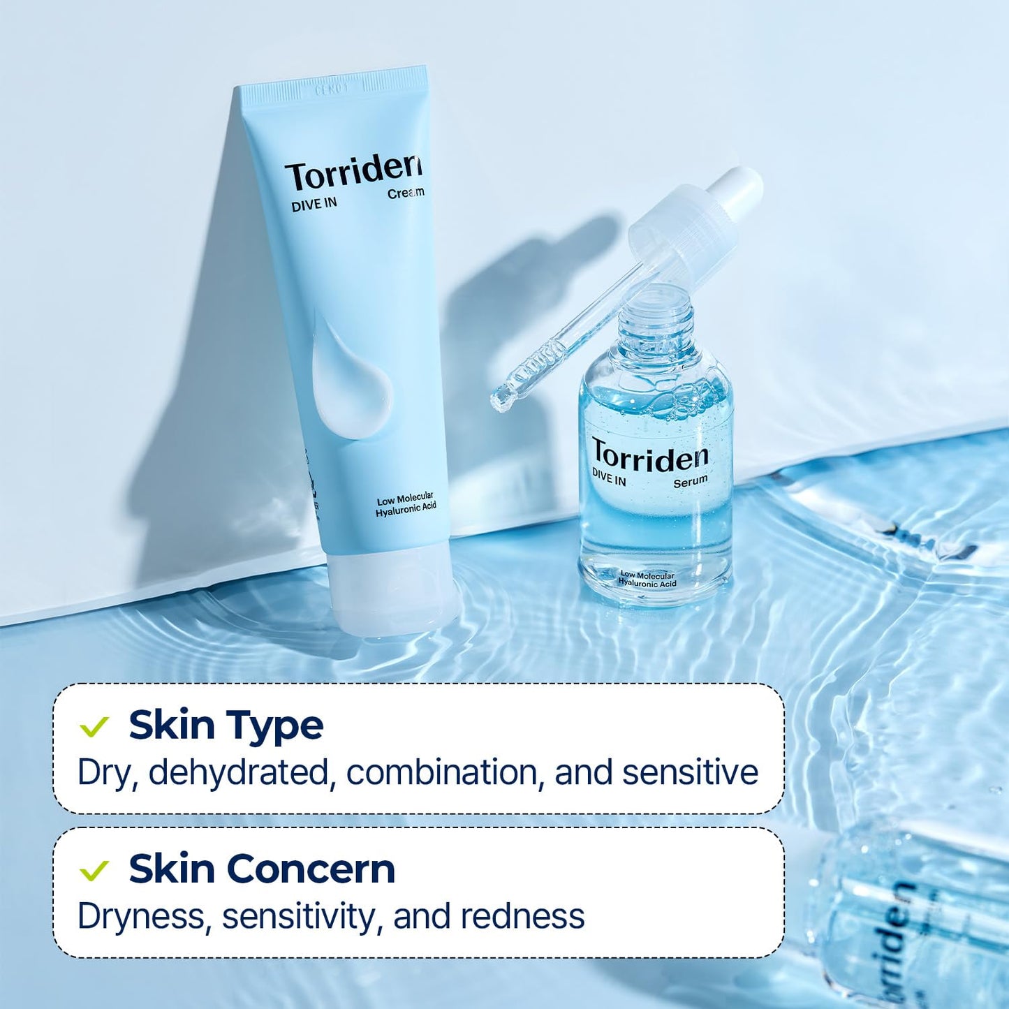 Torriden DIVE IN Serum & Cream Set | Deep Hydrating Hyaluronic Acid Duo for Glass Skin - 1.69 fl. oz. & 2.71 fl. oz.