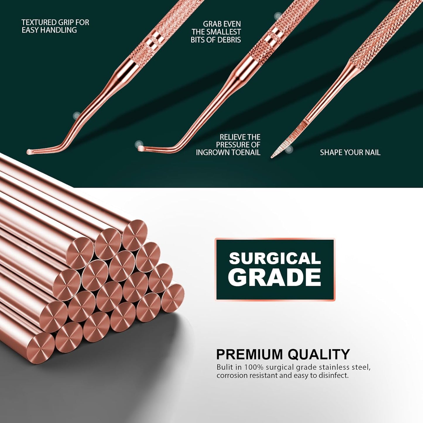 Teenitor Pedicure Tools for Feet, Toenail File and Lifters, Upgraded Professional Surgical Safe Ingrown Toenail Treatment Ingrown Toenail Removal Kit Ingrown Toenail Tool