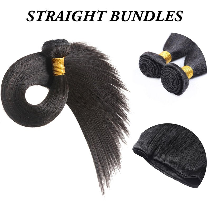 Veravicky Straight Human Hair Bundles - 100% Unprocessed Brazilian Virgin Hair, 20 Inch, Natural Black Color, Double Weft for Women