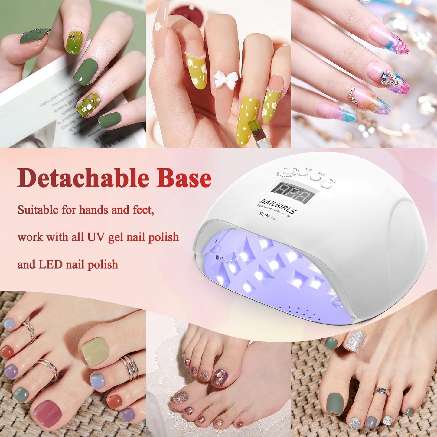 NAILGIRLS 150W UV LED Nail Lamp with Auto Sensor - Fast Curing Gel Polish Acrylic Nail Dryer, UV Nail Light 4 Timer Settings, 36 LED Beads and Automatic Sensor for Home Salon Use
