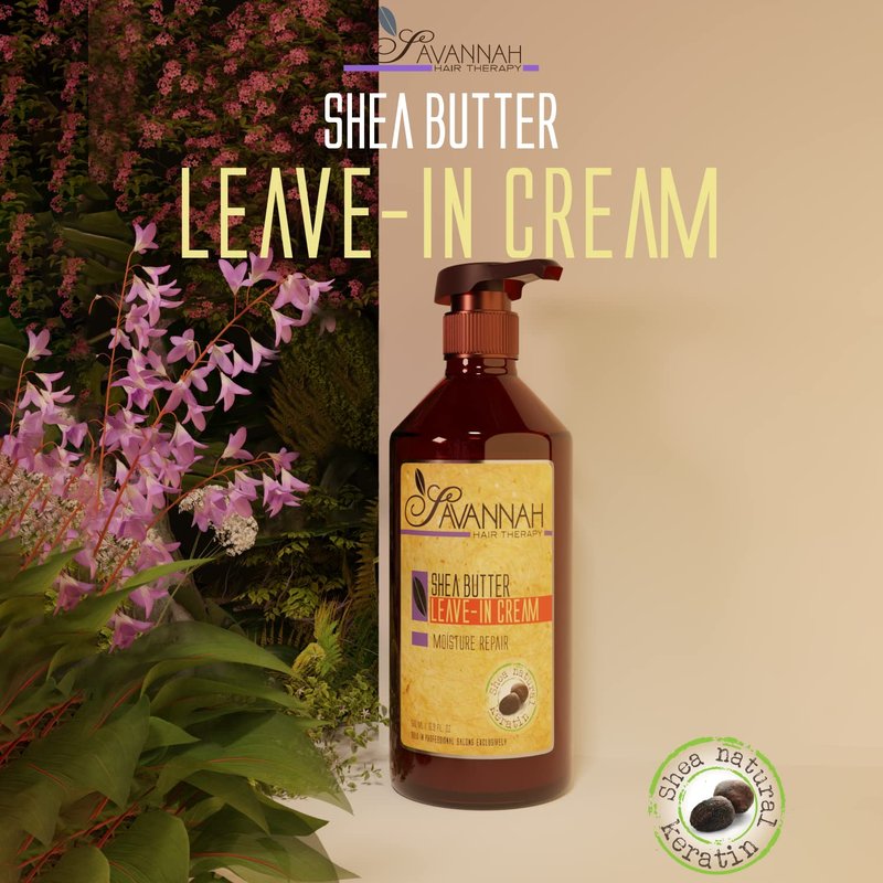 Savannah Hair Therapy Leave-In Cream - Moisturizing Anti-Frizz Treatment with Shea Butter & Keratin | 500 ml (16.9 oz)
