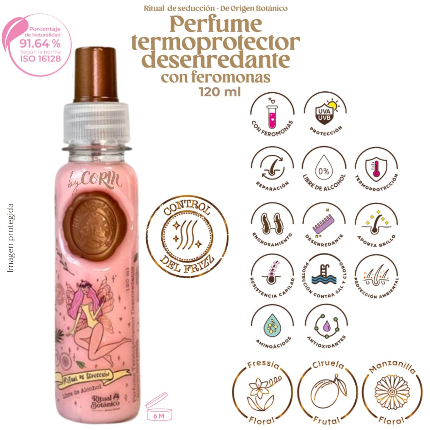 Hair Perfume - DUO Protector Termico para Cabello, Desenredante y Control Frizz Con Feromonas, Protección Solar - Ritual Seducción y Ritual Tentación Floral y Frutal 120ML - Leave in Conditioner Spray