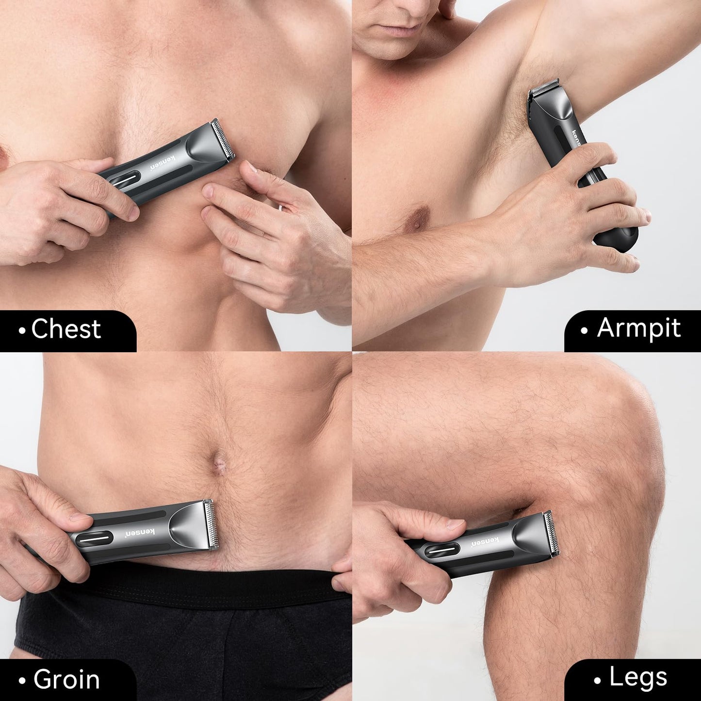 kensen Body Hair Trimmer for Men - Manscape Electric Shavers for Men, Rechargeable Pubic Hair Trimmer with Replaceable Ceramic Blade Head IPX7 Waterproof Wet/Dry Groin Trimmers Ball Shaver (Black)
