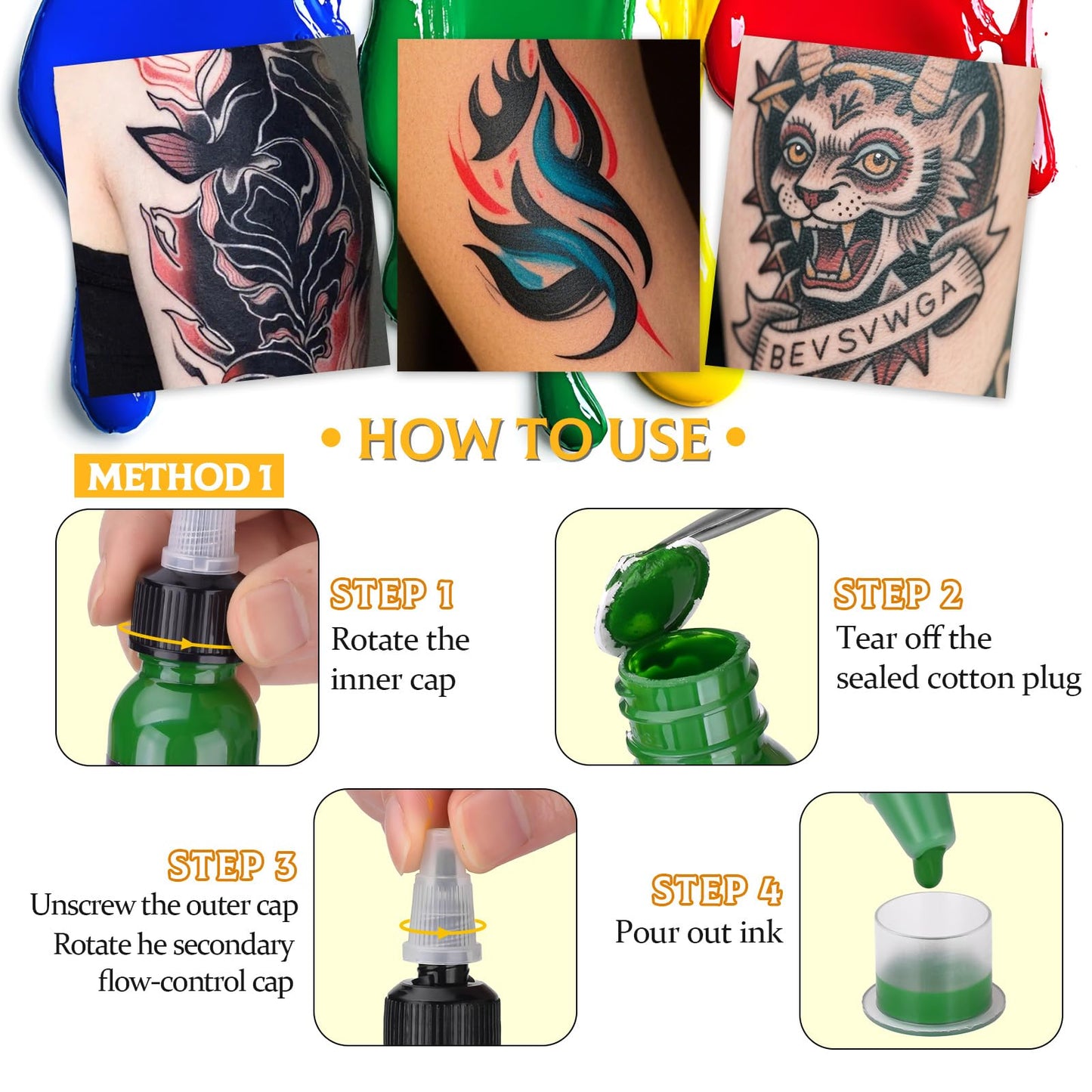 ATOMUS Tattoo Ink Kit Tattoo Pigment Set Natural Plant Tattoo Ink Pigment Permanent Makeup Tattoos Pigment(14 Colors 1 oz)