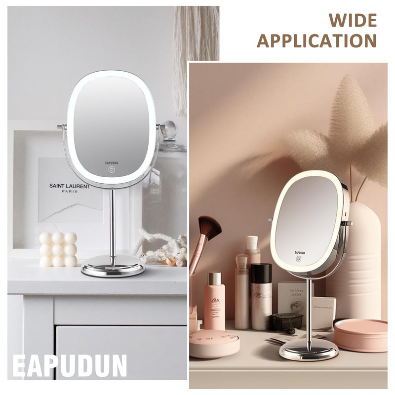 EAPUDUN Lighted Makeup Mirror 9" – 2-Sided Tabletop Vanity Mirror with 7X Magnification, 3 Color Lighting Modes, Rechargeable, 360° Rotation, 84 LED Lights
