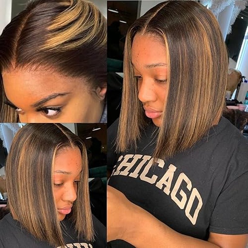 Stylish Highlight Bob Wig 1b30 Human Hair 13x4 Frontal Lace Preplucked Colored Bob Wigs Transparent Lace Short Style Bobbing Wig (13X4 1b30 BOB, 14 INCH)