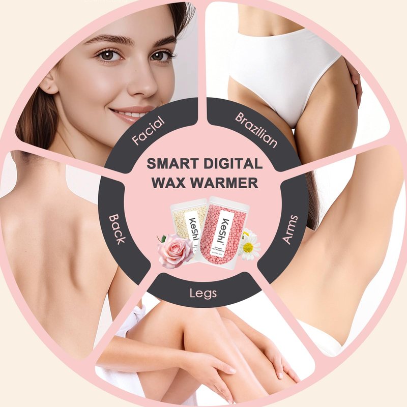 KeShi Waxing Kit for Women and Men, Digital Wax Warmer with 6 Bags Hard Wax Beads, at-Home Hair Removal Wax Kit for Full Body, Face, Eyebrow, Bikini, Legs, Brazilian Sensitive Skin