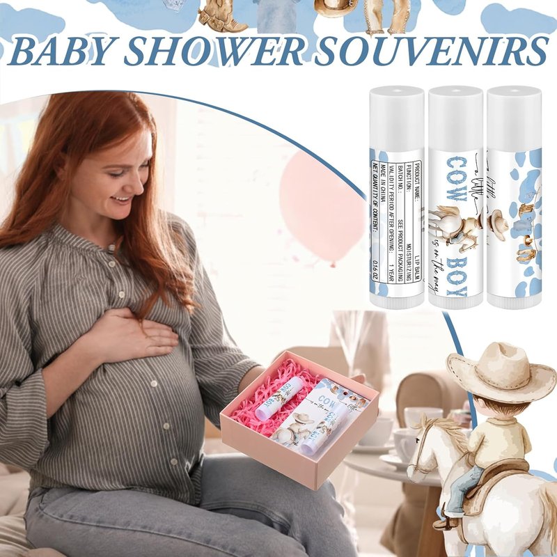 Baby Shower Games Prizes - 30 Pack Cowboy Lip Balms for Guests | Fun Gender Reveal Favors