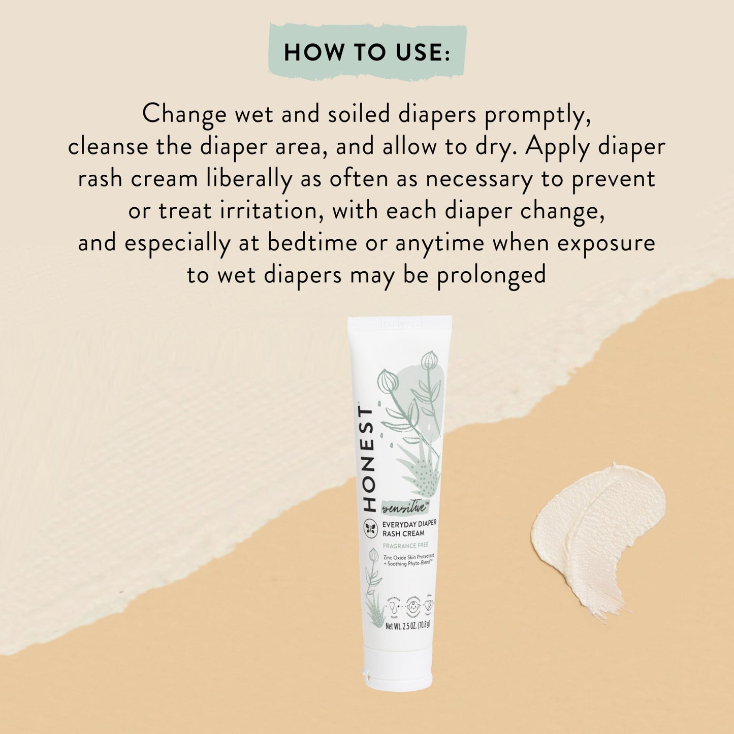 The Honest Company Hypoallergenic Diaper Rash Cream, Moisturizing, Calming Zinc Oxide Ointment, NEA Recognized Cruelty-Free, 2.5 oz