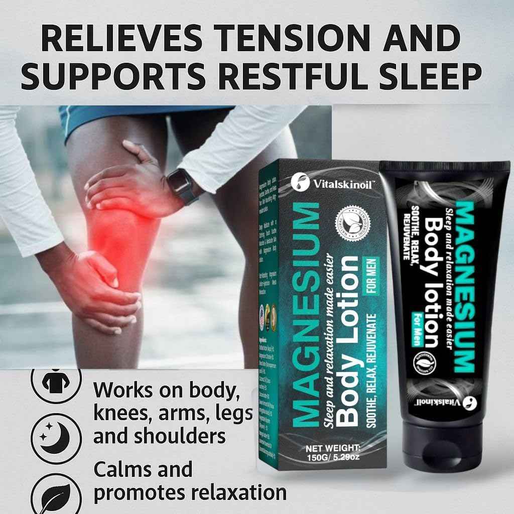 VITALSKINOIL Magnesium Glycinate Body Lotion ache soothing, promotes sleep and relaxation. Cologne Scented, 5.29 oz, Sleep Easy Formula