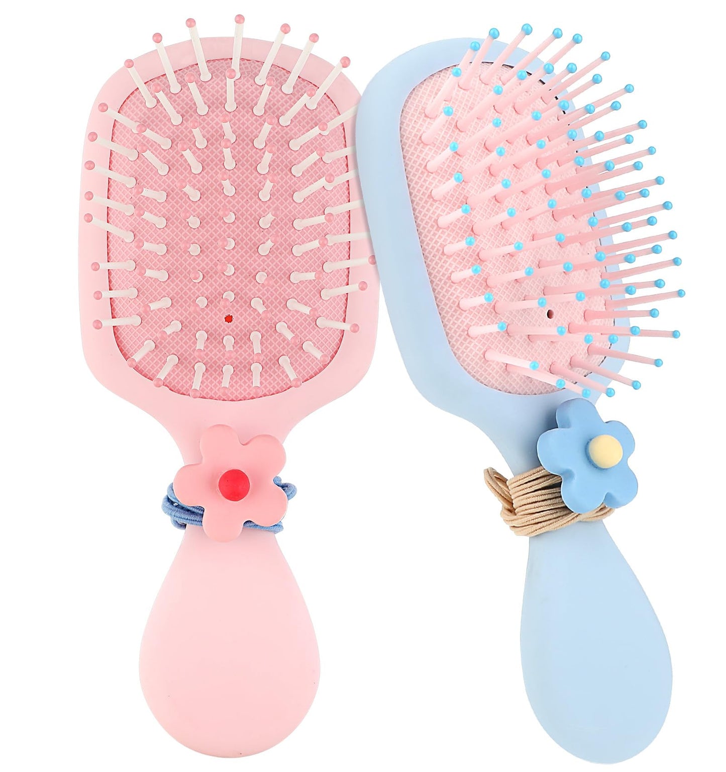 Toddler Hair Brush Girl, 2 Pcs Toddler Detangler Brush for Wet Dry Hair, Kids Boys and Girls with 2 Hair-Ties (Pink & Blue)