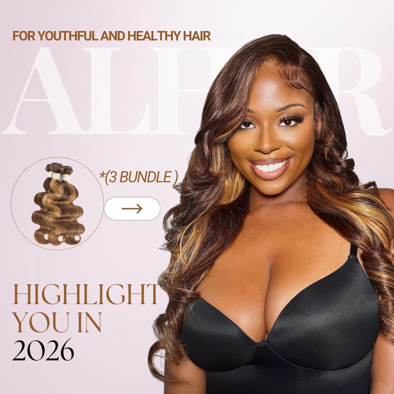 ALHER 4/27 Honey Blonde Highlight Body Wave Ombre Human Hair Bundle 16 Inch Brown Colored Bundles 12A 100% Brazilian Virgin Remy Human Hair Soft Wavy Weave 4/27 Highlight Color