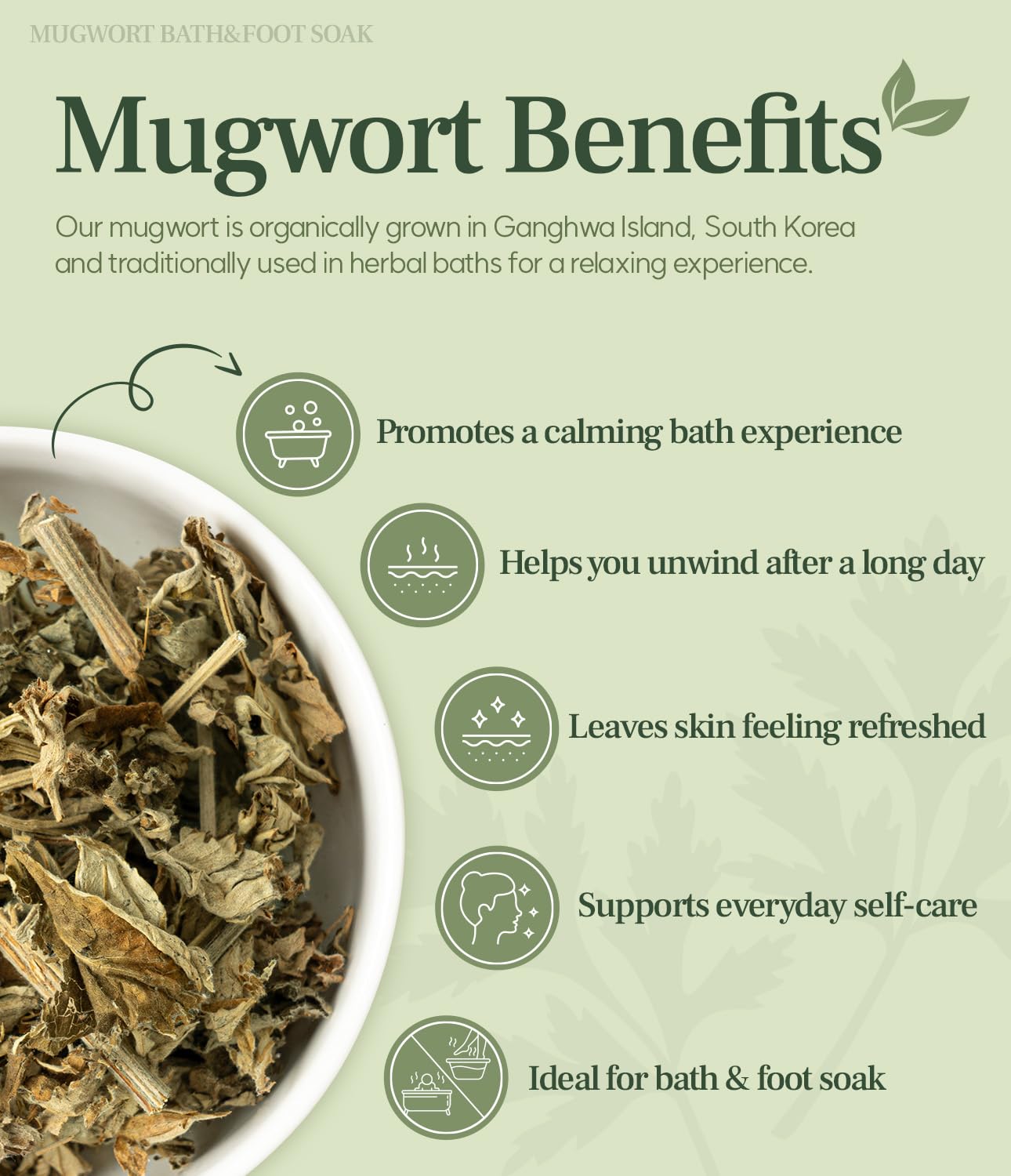 Korean Mugwort Bath & Foot Soak (10 Pack), Herbal Soaking Sachets for Relaxing Home Spa, Traditional Korean Mugwort, Gentle Aroma, Self-Care Bath Experience