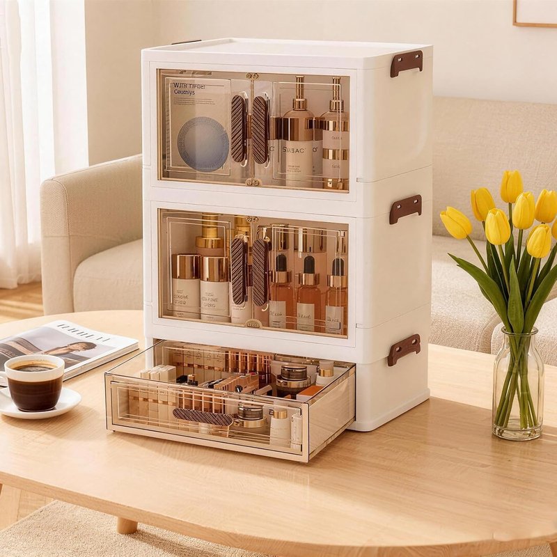 Stackable Desktop Organizer - Multi-Compartment Storage for Cosmetics, Jewelry & Essentials | 1 Drawer, 2 Layers