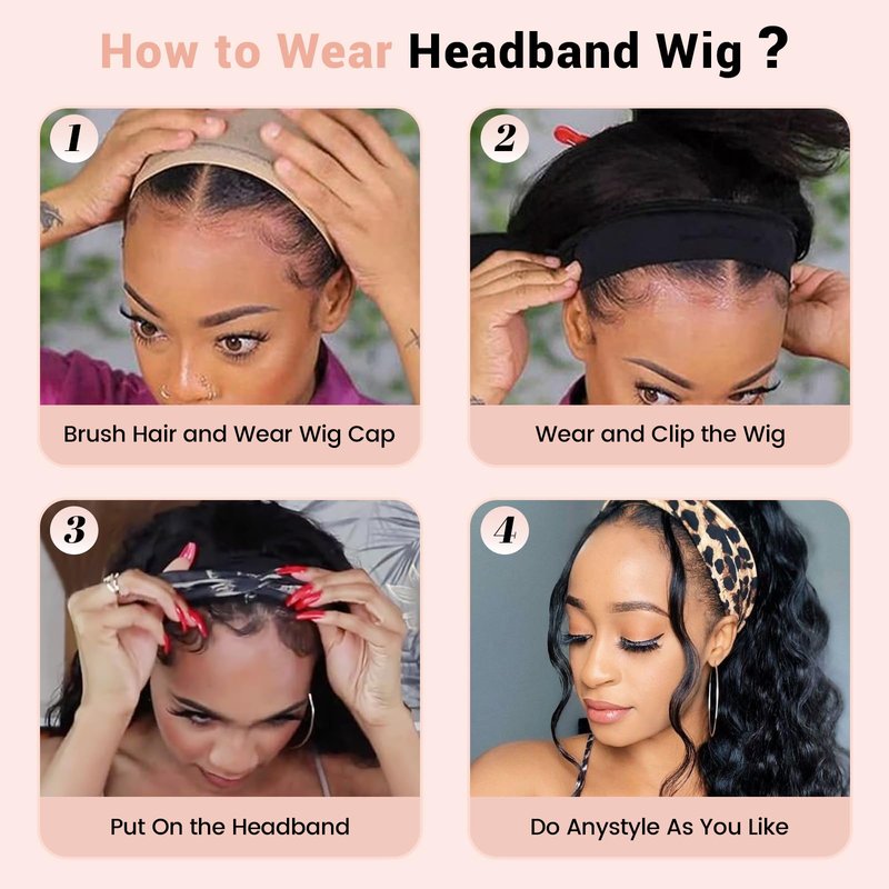 Looxey Body Wave Synthetic Headband Wigs for Black Women, Yaki 4C Half Wig Wear and Go Glueless Wig 180% Density Wavy Layered Wig Beginner Friendly for Daily Wear (Black, 20 Inch)