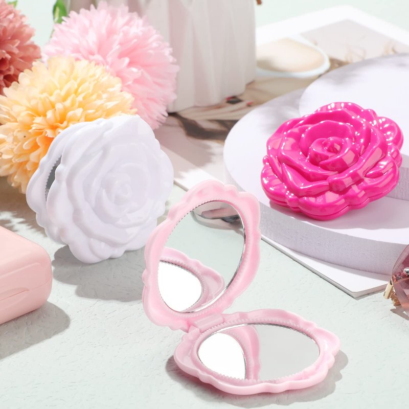 Geelin 30 Pcs Pink Rose Compact Mirrors Bulk Bridal Wedding Shower Party Favors Flower Foldable Makeup Mirror Handheld Pocket for Mothers Day Women Wedding Bridesmaid Guest Travel Tea Party Favor Gift
