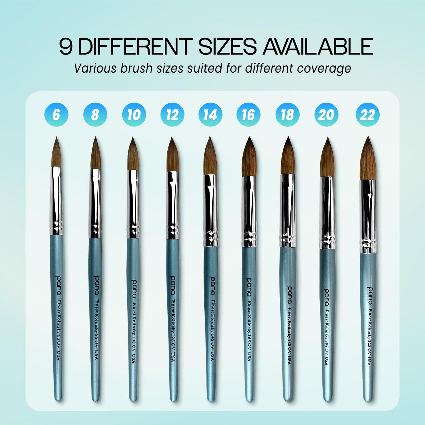 pana USA Acrylic Nail Brush100% Pure Kolinsky Hair New Teal Wood Handle with Silver Ferrule Oval Crimped Shaped Style (Size # 10)