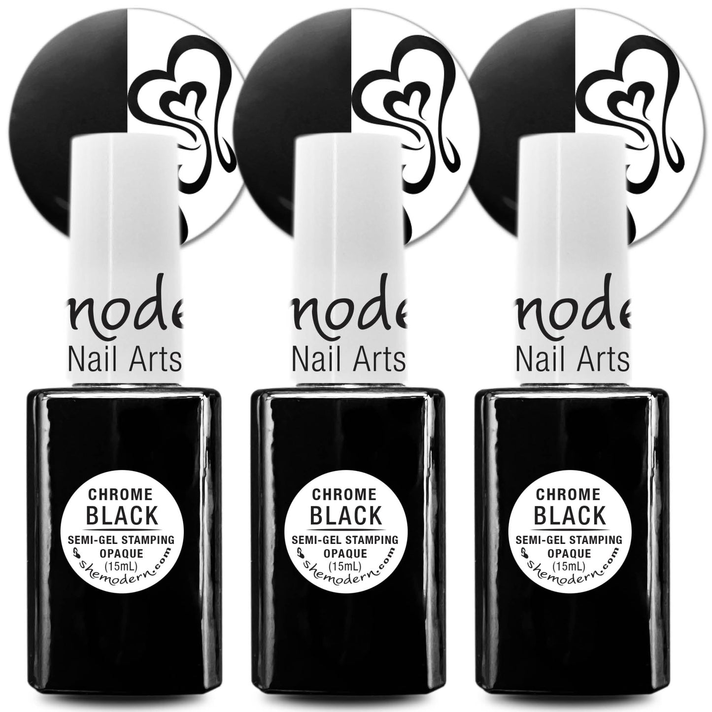 SheModern CHROME BLACK Stamping Polishes (Set of 3) LED/UV Cure Semi-Gel Collection For Nail Art Design with Option for Creative Dry Coloring with Chrome Pigment Powder
