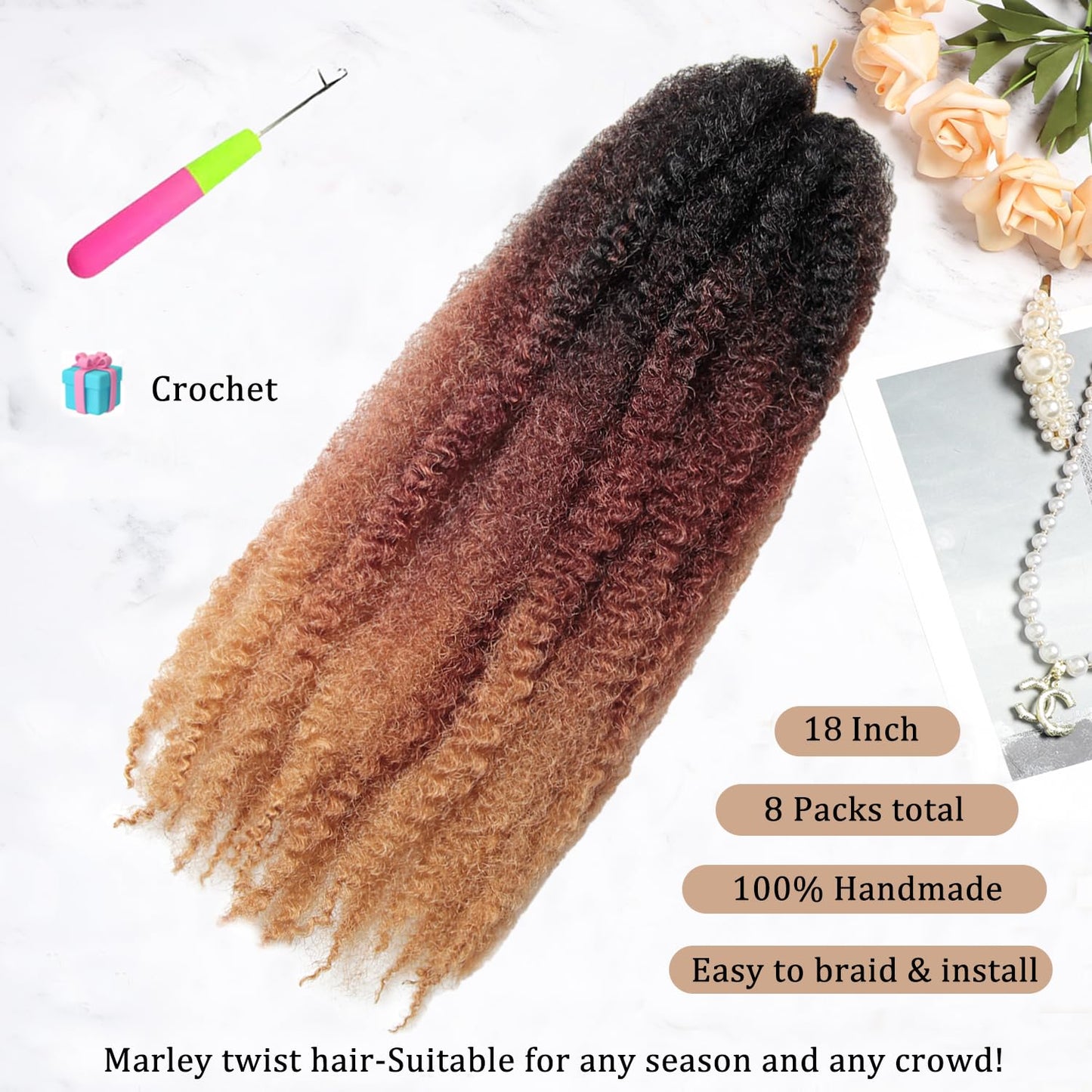 Marley Twist Braiding Hair, 1B/30/27, 18 inch, 8 Packs