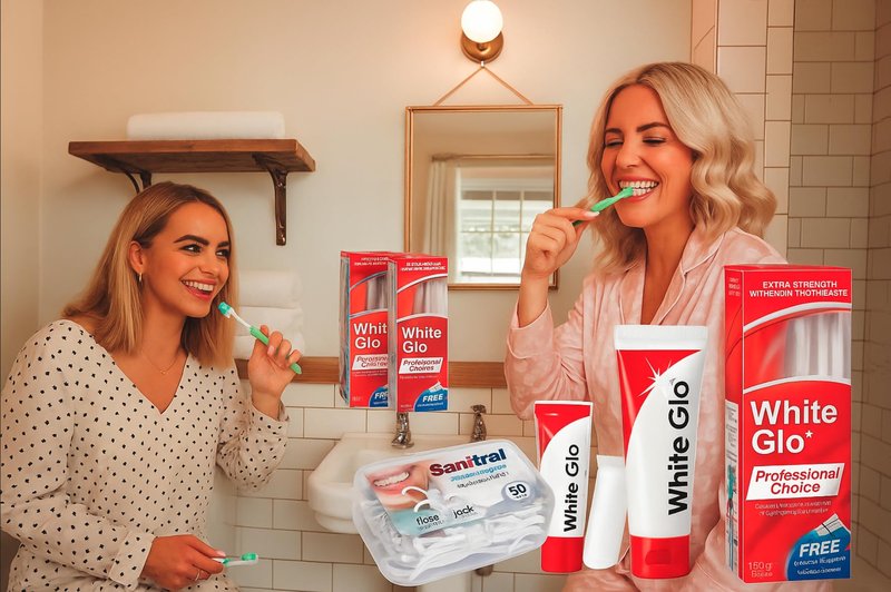 White Glo Extra Strength Whitening Toothpaste Professional Choice 100ml - 2 Packs with Sanitral 50 Pcs Dental Floss Stick Included as a Gift