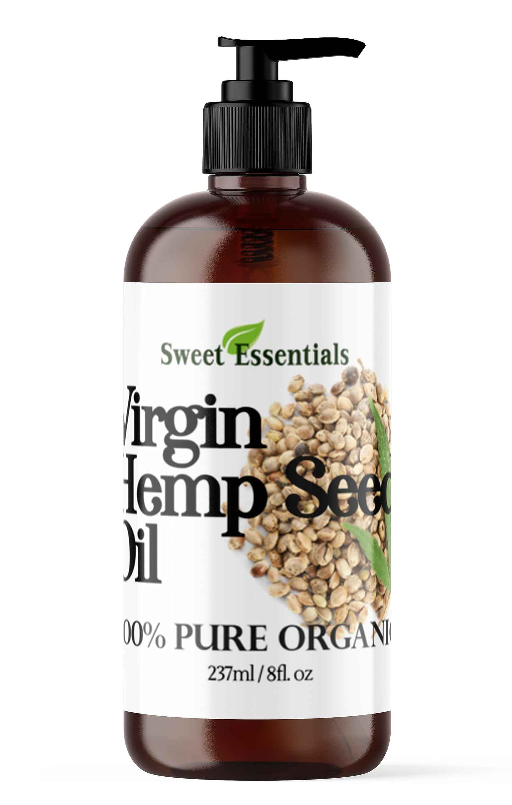 Organic Extra Unrefined Hemp Seed Oil (Food Grade) 8oz | Cannabis Sativa | Imported From Canada | 100% Pure Cold Pressed | Offers Relief From Dry & Cracked Skin, Eczema, Psoriasis, Dermatitis, Rosacea