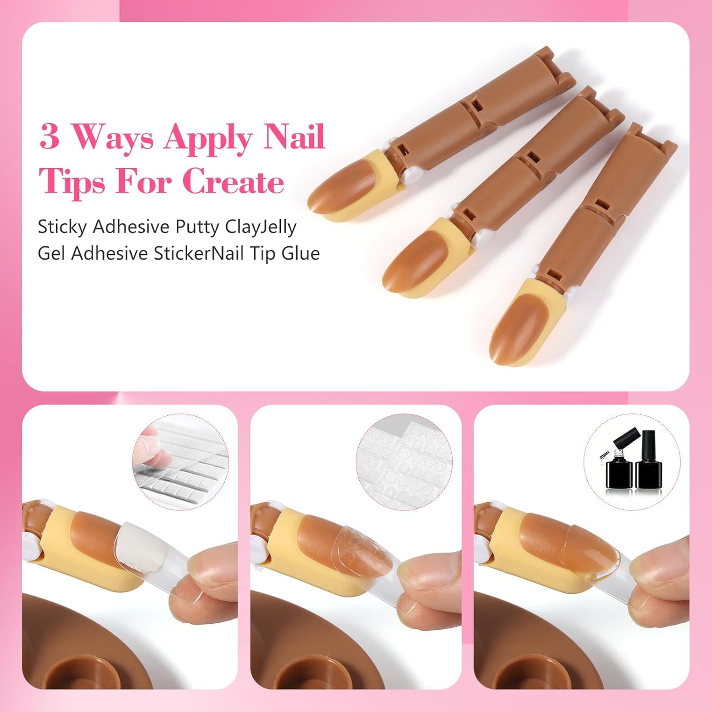 Acrylic Practice Fingers - 3PCS Fake Hands for Nail Training | Includes 200PCS Brown Nail Tips