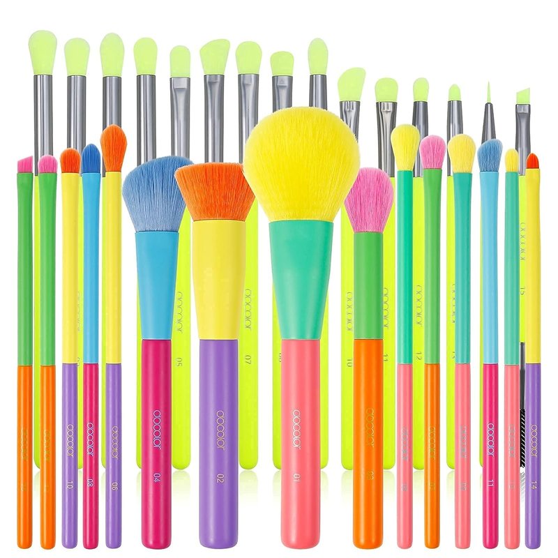 Docolor 15Pcs Eye Makeup Brushes Set - Premium Kabuki Foundation & Blending Brushes | Colorful Synthetic Makeup Tools