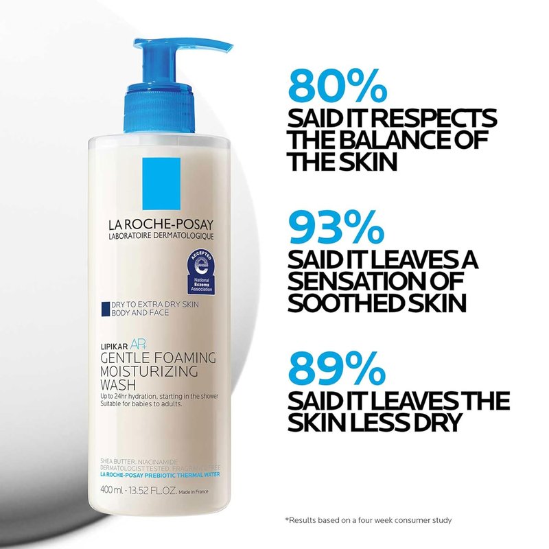 La Roche-Posay Lipikar AP+ Gentle Foaming Body Wash - Moisturizing Formula with Shea Butter & Niacinamide for Dry Skin | Eczema-Friendly