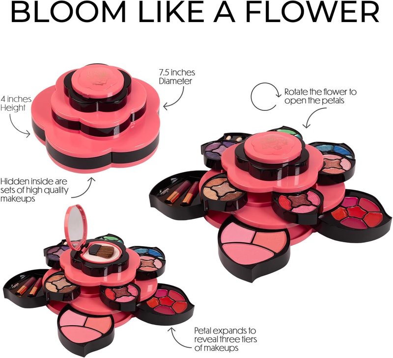 Makeup Kit for Teens - Flower Palette Gift Set | 3-Tier Petals, Variety Shades, Perfect for Beginners