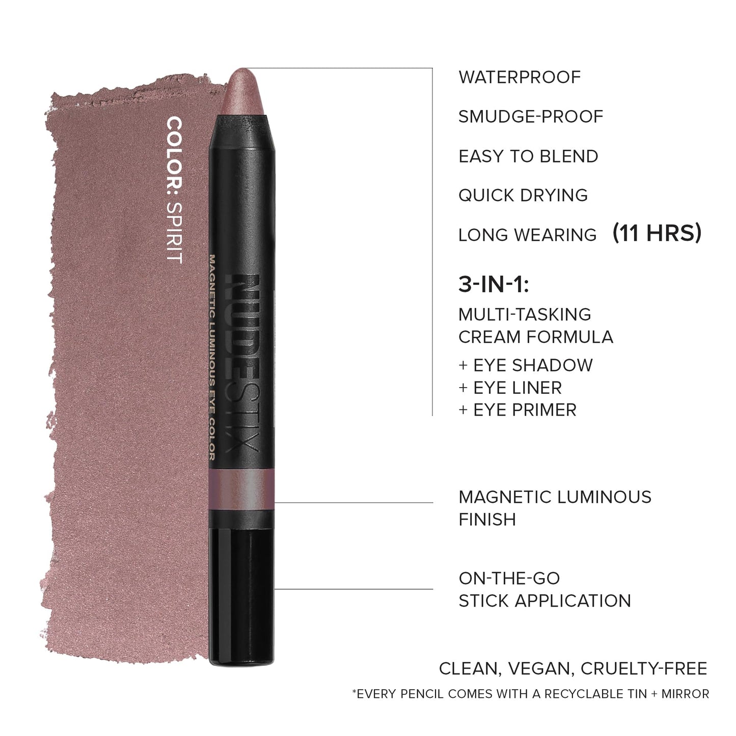 Nudestix Magnetic Luminous Eye Color – 4-in-1 Cream Eyeshadow Stick, Eyeliner, Primer & Highlighter | Long-Wear, Waterproof Satin Finish | Vegan & Cruelty-Free Eye Makeup, Shade: Spirit