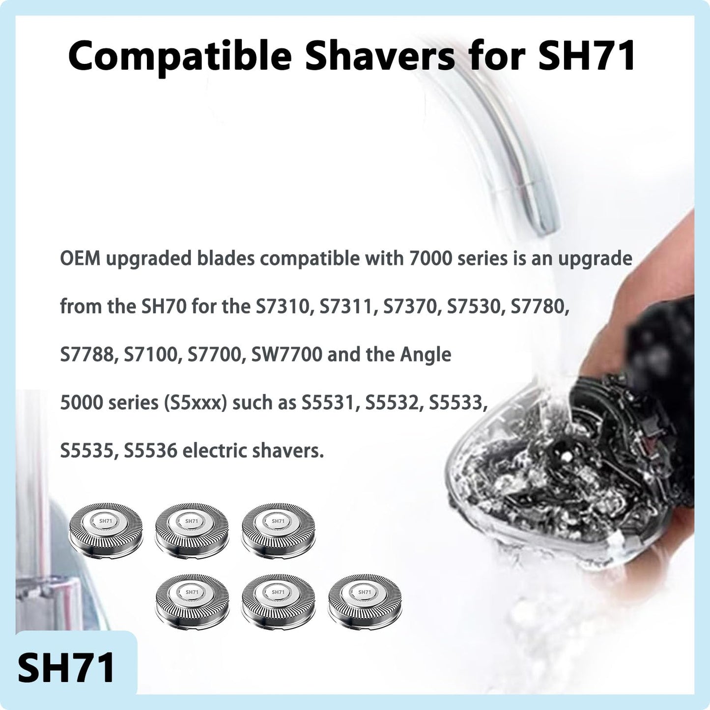 SH71 Replacement Blades for Philips Norelco Shaver Series 7000 and 5000,Upgraded SH71/52 Compatibility Double Blades for 7000 Series Replacement Heads