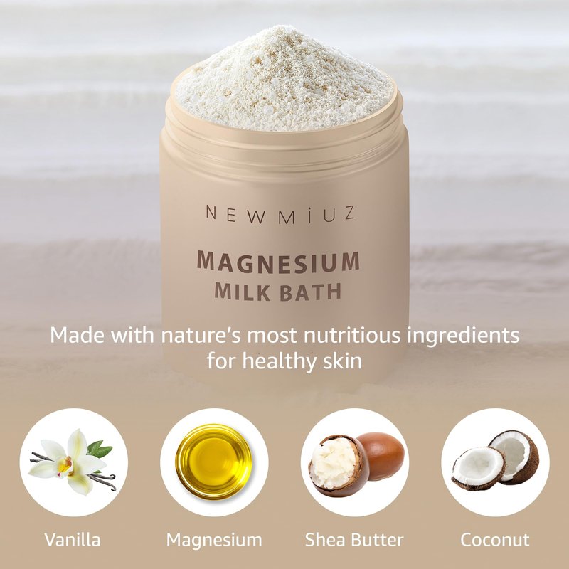 Creamy Magnesium Milk Bath Soak Powder Moisturize Soften Skin Coconut Vanilla Shea Butter Luxury Spa Bath Salt Relaxation Selfcare Gifts for Women