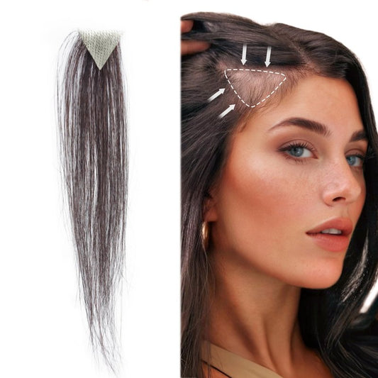 viviaBella human hair hairloss on temples bald spot toupee scar human hair replacement hairline straight Tape-on Triangle hair patch for men and women（2Pcs） (Dark Brown, about 1"*1"*1")