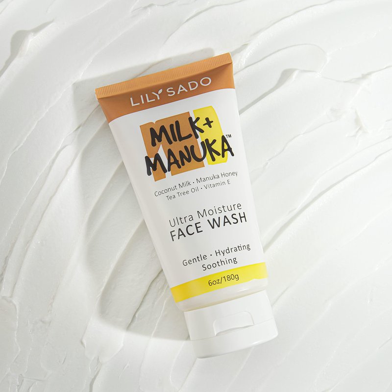 LILY SADO MILK+MANUKA™ Coconut Milk & Manuka Honey Cream Face Cleanser – Natural Ultra Moisturizing Facial Wash Cleanses, Balances, Soothes & Hydrates - Large 6oz