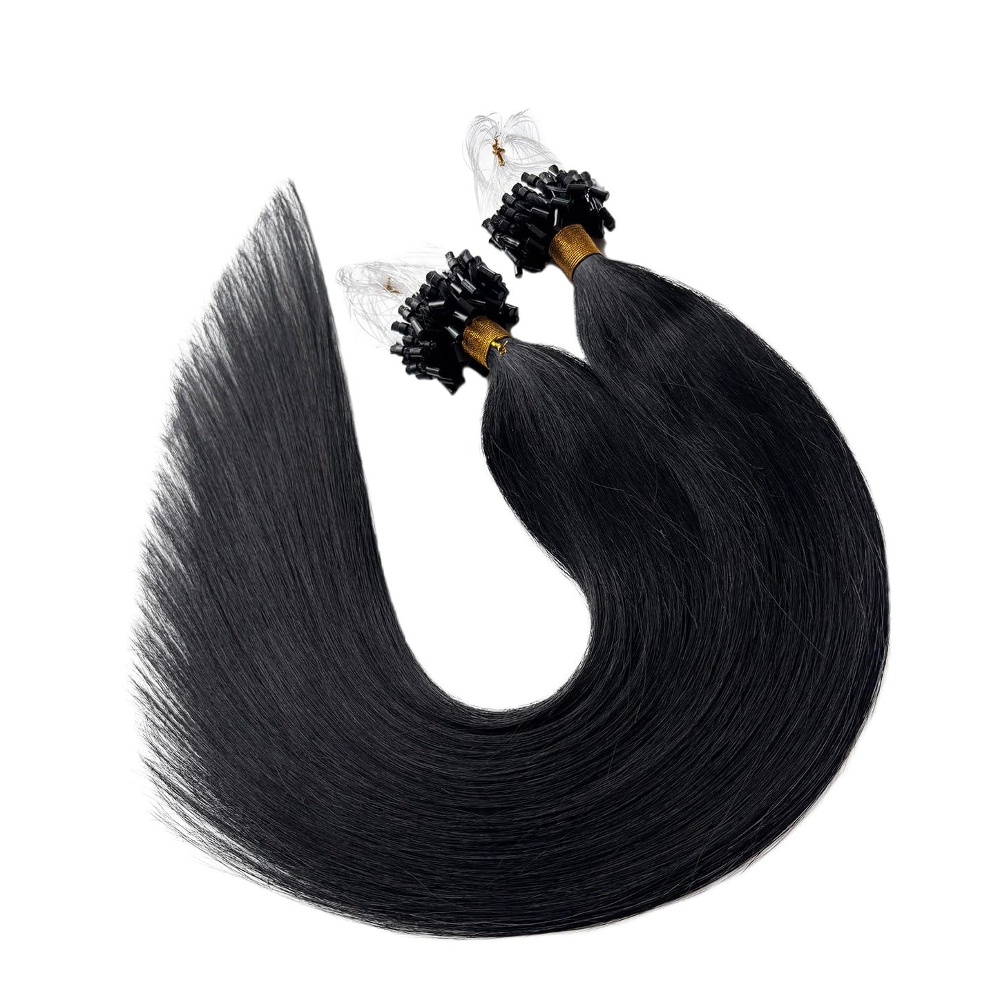 Microlink Hair Extensions Jet Black Human Hair Micro Loop Bundles 14 Inch