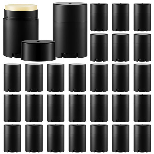 Teenyyou 30 Pack Empty Deodorant Containers, Bottom Filling, Plastic Oval Refillable Deodorant Containers Twist up Oval Lip Balm Tube for DIY Deodorants Lipstick Crayon Lotion(30ml/1oz,Black)