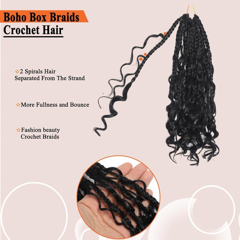 Goddess Box Braids Crochet Hair - 9 Packs, 14 Inch Pre-Looped with Curly Ends | Bohemian Style 1B