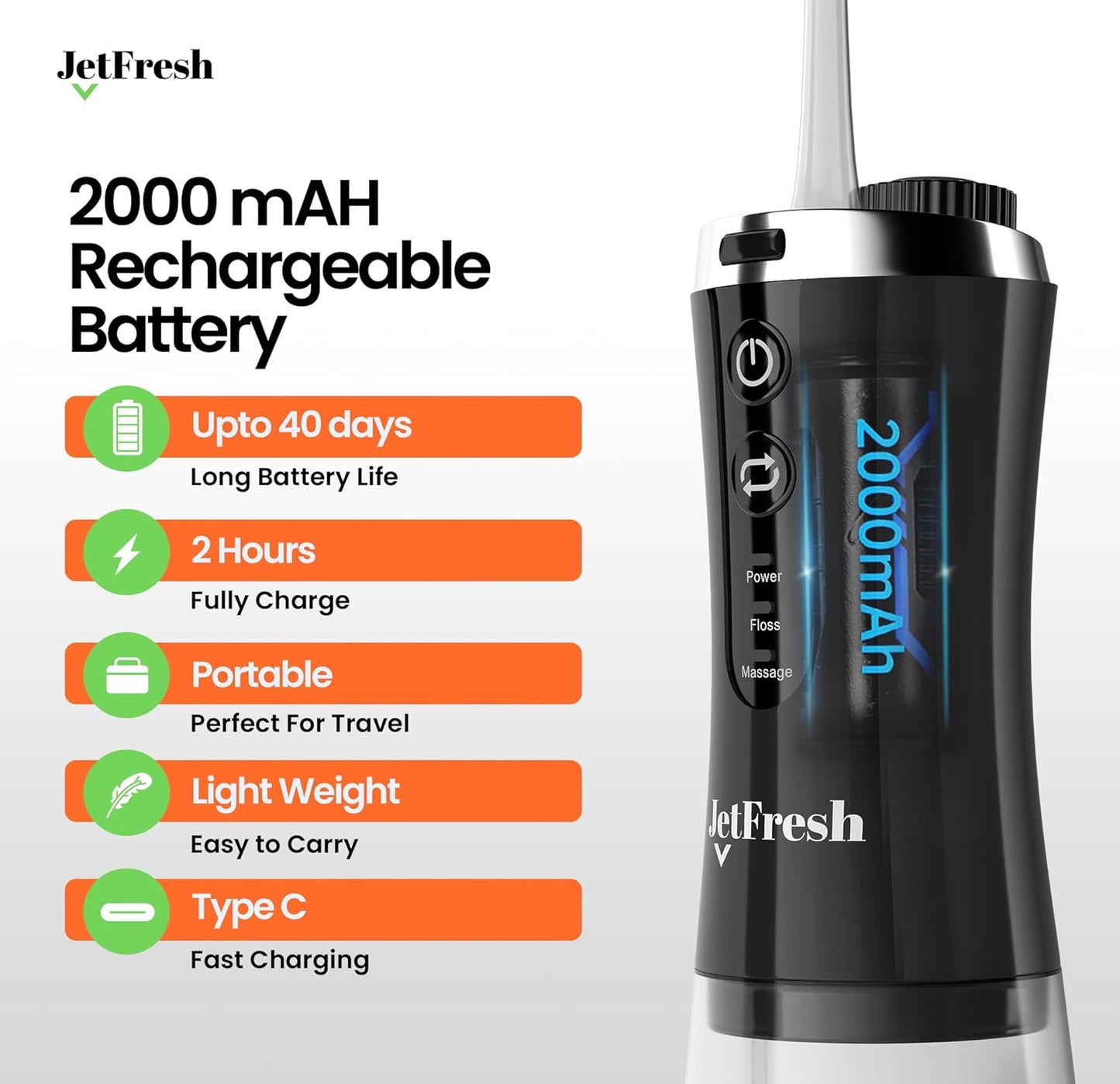 Cordless Water Flosser - Rechargeable Dental Oral Irrigator with 2 Modes & 350ML Tank | Portable for Home & Travel