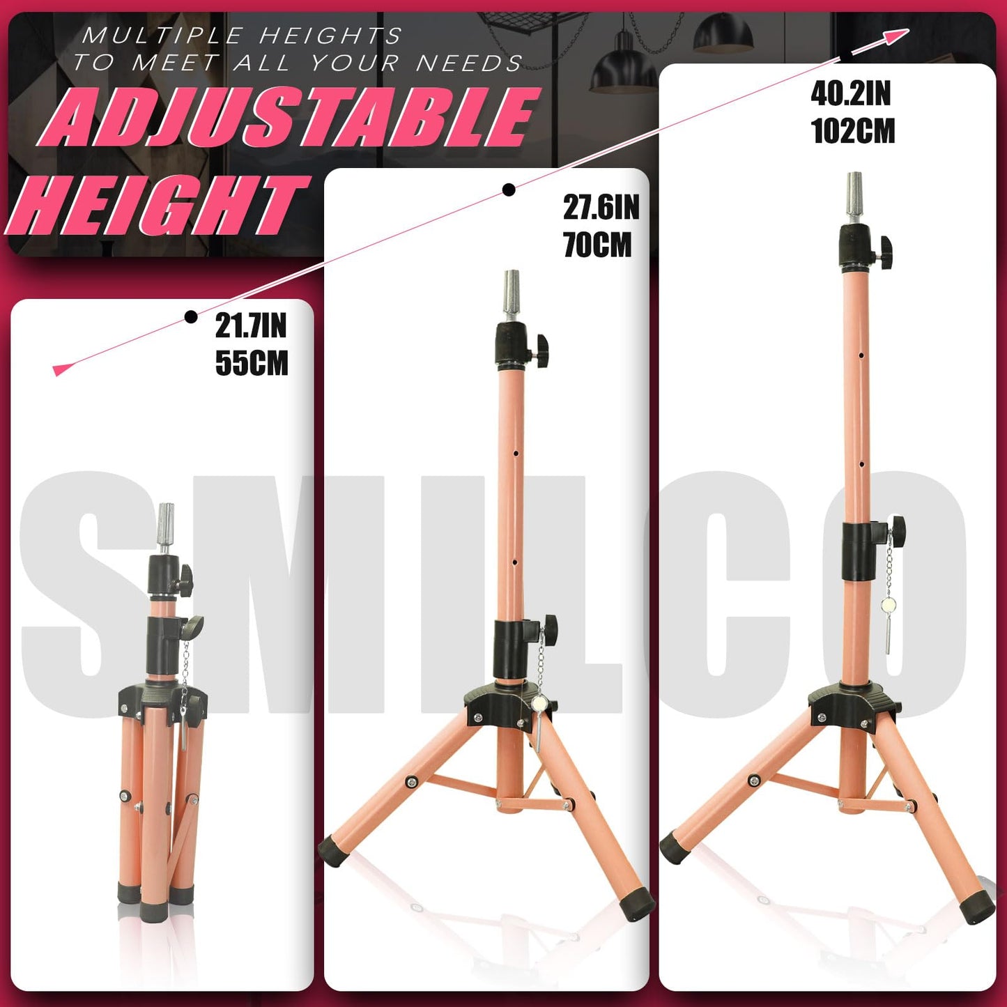 Smilco Mannequin Head Stand,Adjustable Wig Stand Tripod,Heavy Duty Wig Head Stand for Cosmetology Hairdressing Training