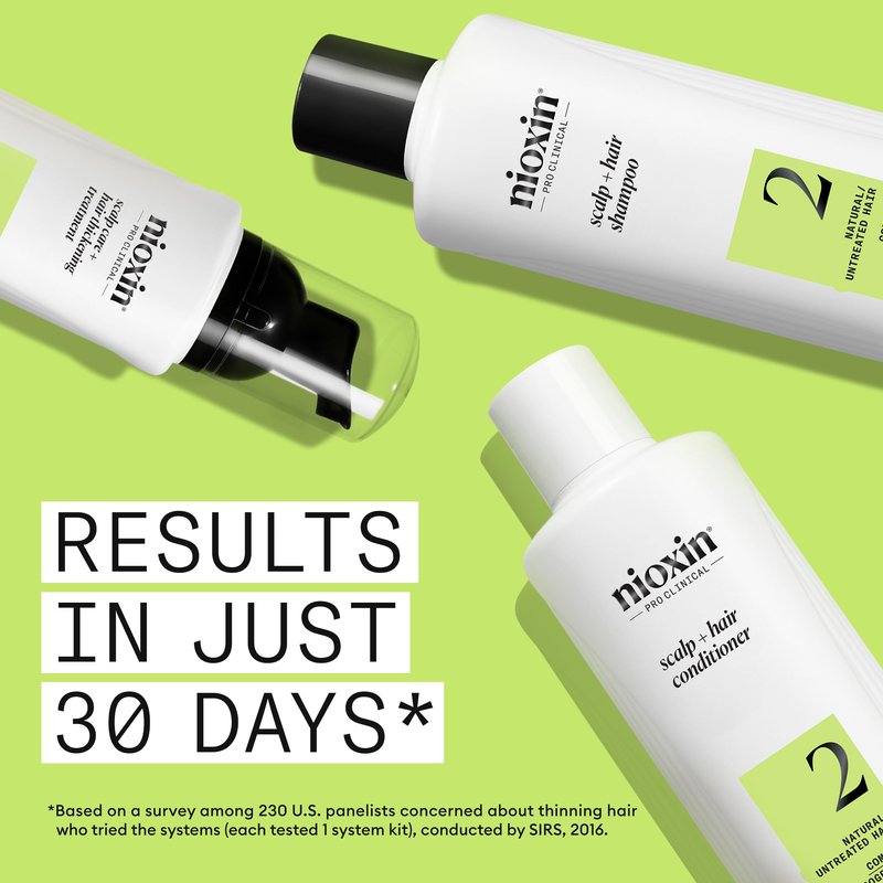 Nioxin Scalp + Hair Thickening System 2 | For Natural Hair with Progressed Thinning | Boost Hair Density with Niacinamide & Biotin | Trial Size | 1 Month Supply