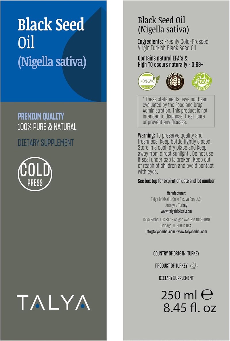 Black Seed Oil - Pure Cold Pressed Turkish Oil for Immune Support | 8.45 fl. oz (250 ml) - High Thymoquinone, Non-GMO