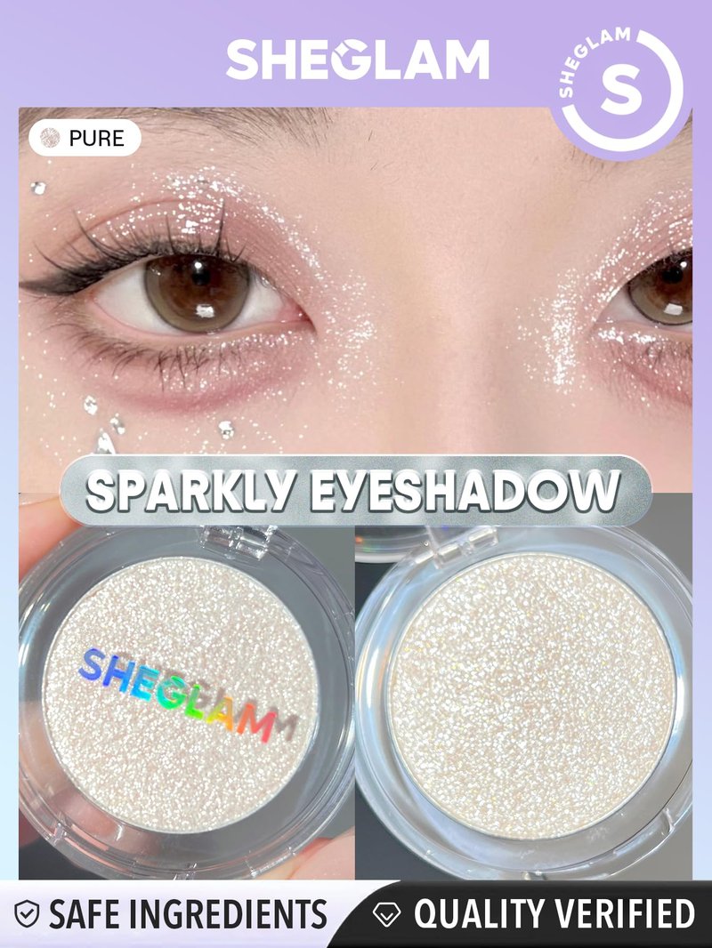 SHEGLAM Enigma Sparkly Eyeshadow Longwear Eyeshadow Single, High-Pigment Eye Shadow Compact, Smooth & Blendable Colors-Pure
